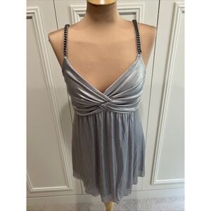 Bailey 44 Metallic Silver Babydoll Top Size Large Chain Straps Going Out Club